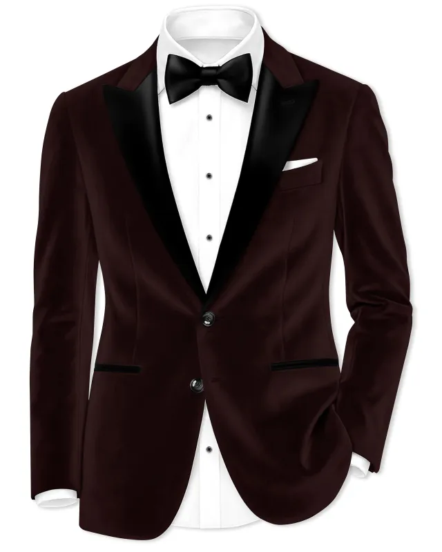 Brunvell-Asphalt Brown Velvet Peak Lapel Tuxedo Blazer sold by French Crown