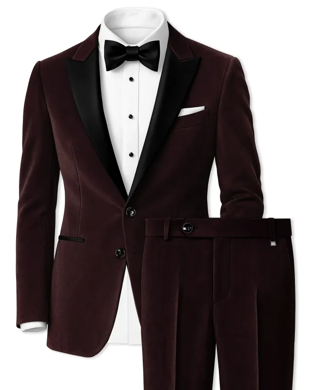 Brunvell-Asphalt Brown Velvet Peak Lapel Tuxedo Suit sold by French Crown