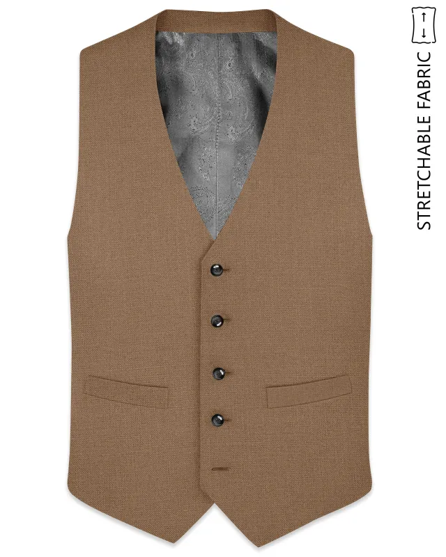 Cremont-Mocha Brown Luxurious Linen Stretchable Waistcoat sold by French Crown