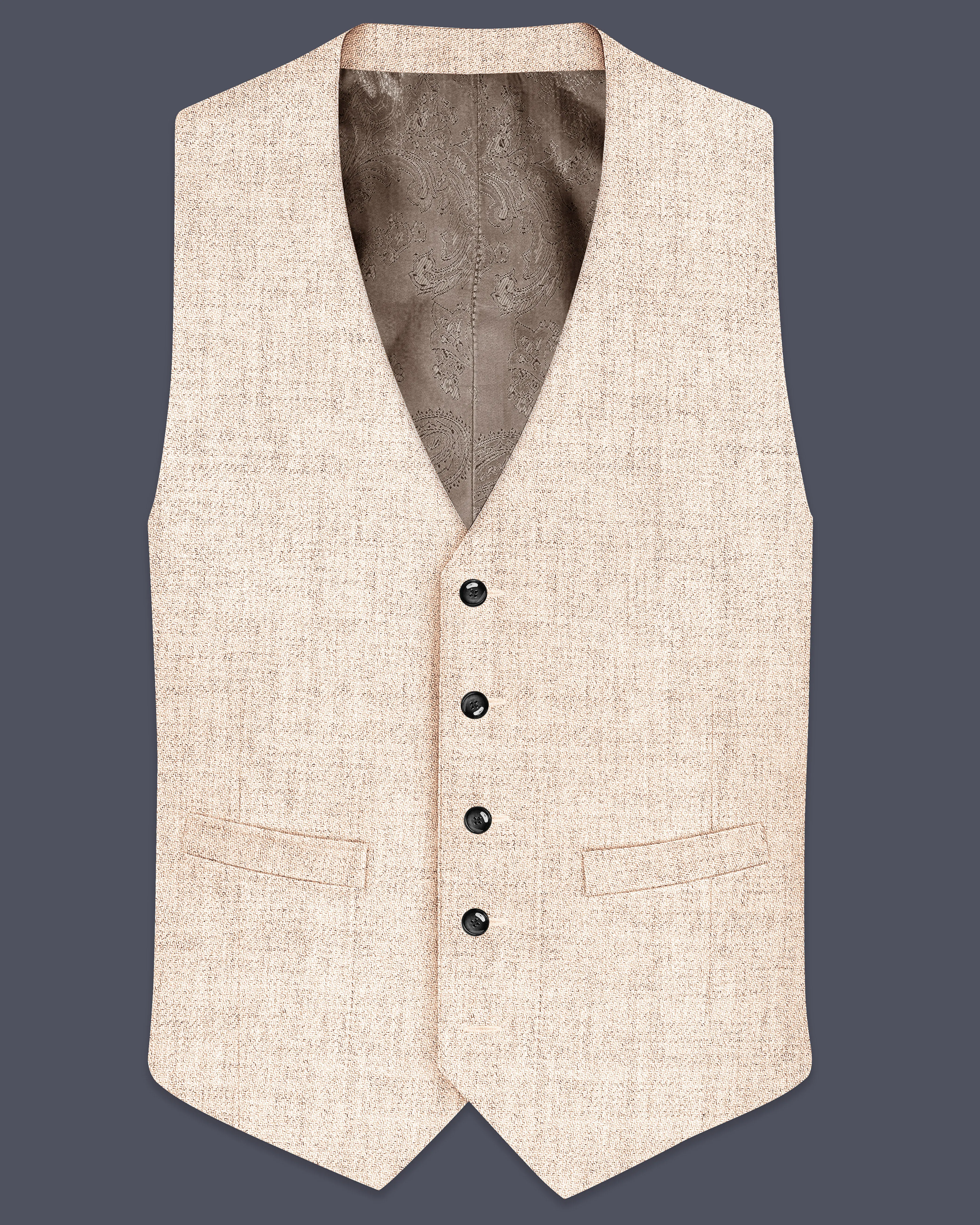 Velour-Derby Cream Textured Tweed Waistcoat sold by French Crown