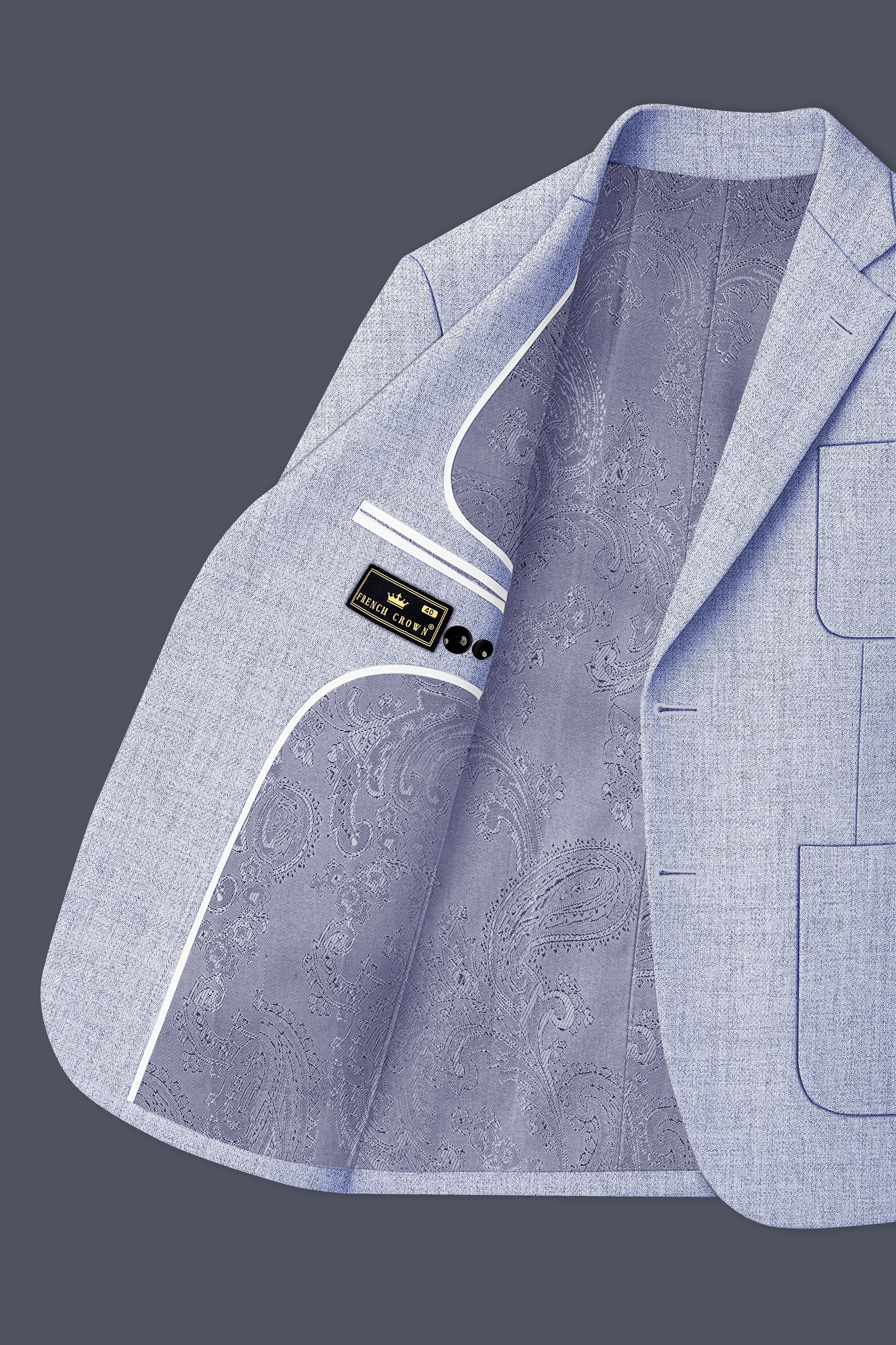 Celestia-Frosted Lilac Blue Textured Tweed Single Breasted Sports Blazer sold by French Crown product image thumbnail 5