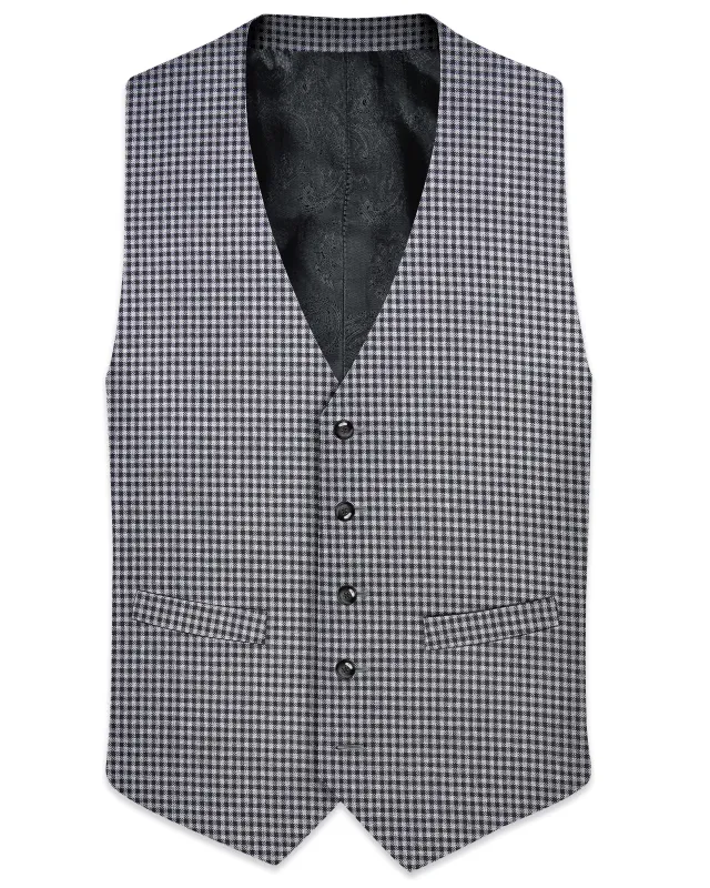 Graphite-Metallic Gray And Tuatara Gingham Plaid Tweed Waistcoat sold by French Crown