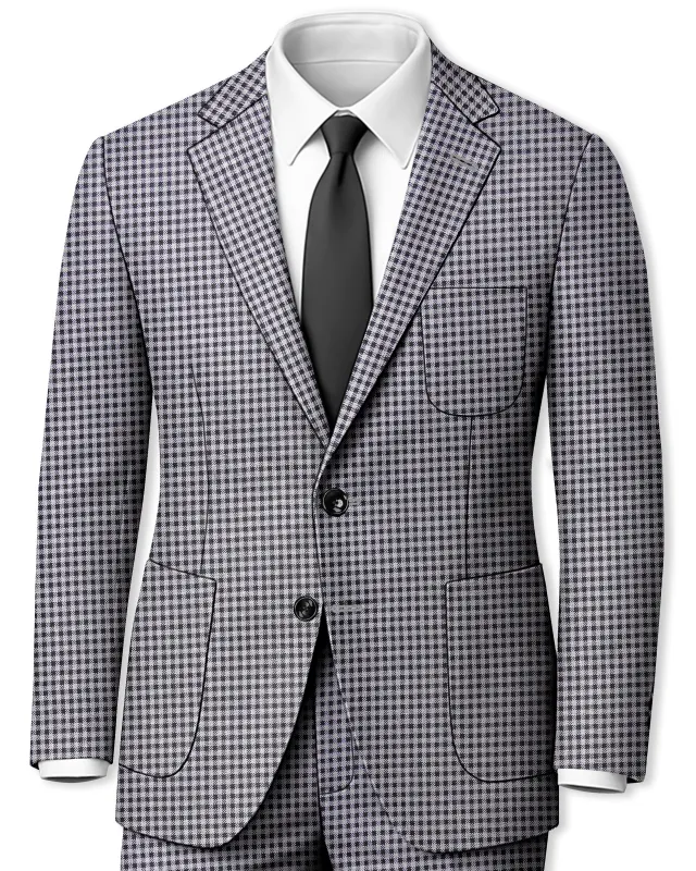 Graphite-Metallic Gray And Tuatara Gingham Plaid Tweed Single Breasted Sports Suit made by French Crown
