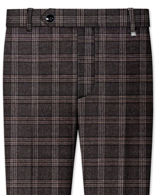 Eclenzo-Eclipse Brown Plaid Tweed Stretchable Waistband Pant sold by French Crown