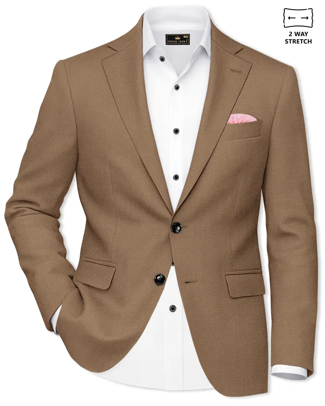 Cremont-Mocha Brown Luxurious Linen Single Breasted Stretchable traveler Blazer sold by French Crown