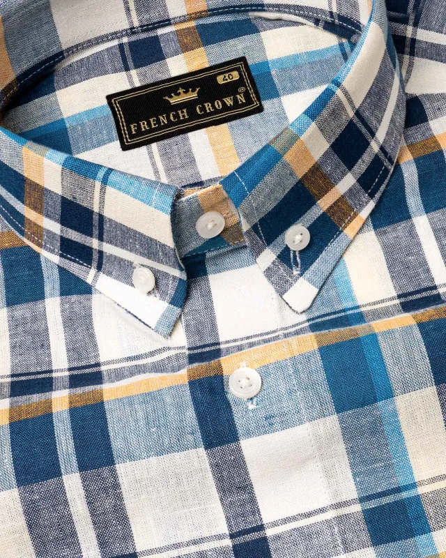 Shakespeare with Blue Whale Checkered Luxurious Linen Shirt sold by French Crown