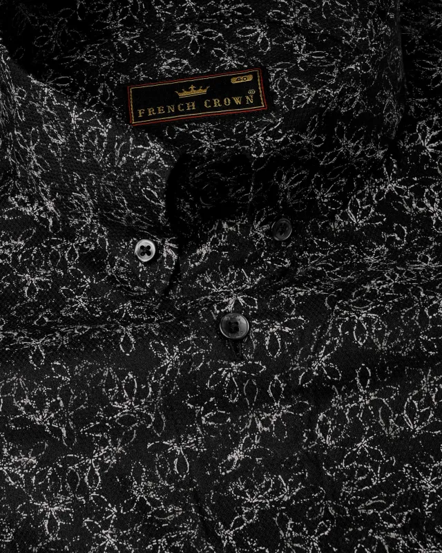 Jade Black And Bright White Floral Dobby Textured Premium Giza Cotton Shirt sold by French Crown