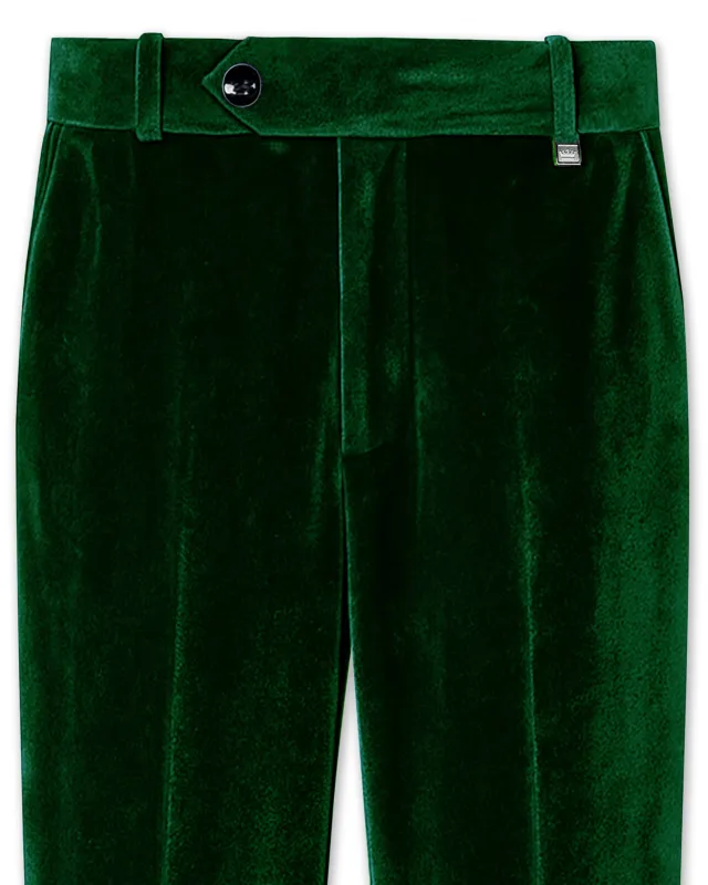Virivell-Phthalo Green Velvet Stretchable Waistband Pant sold by French Crown