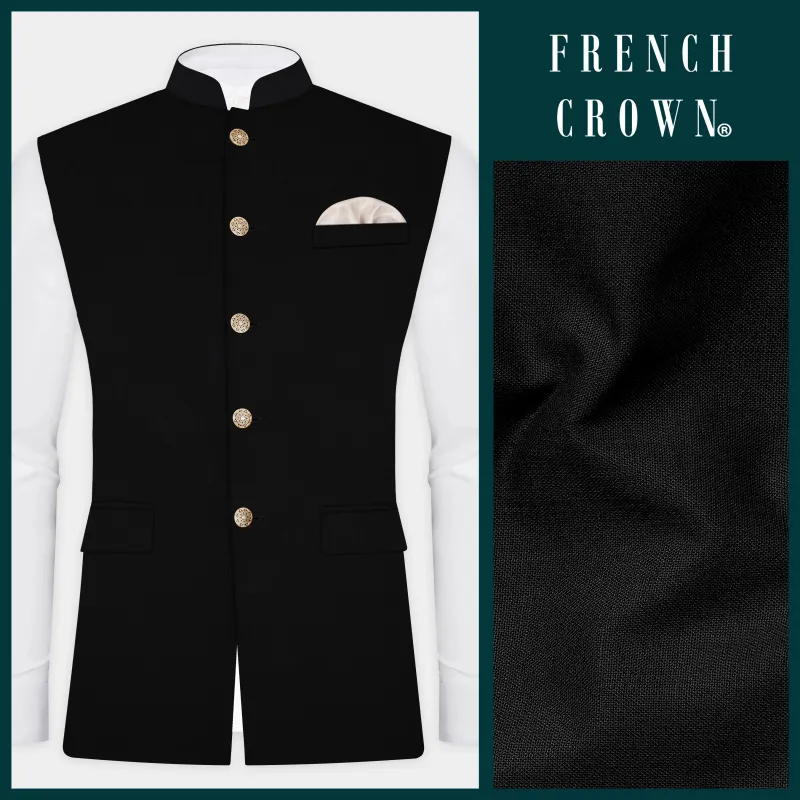 Jade Black Solid Luxurious Linen Nehru Jacket sold by French Crown