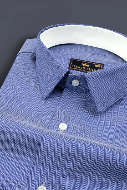 Wild Blue Yonder Subtle Striped Stretchable Herringbone Shirt sold by French Crown