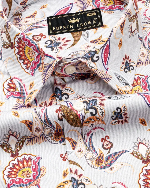 Gainsboro Light Gray Multicolour Floral Printed Super Soft Premium Cotton Shirt sold by French Crown