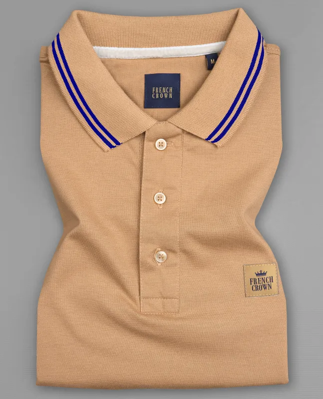 Muesli Brown Organic Cotton Mercerised Pique Polo sold by French Crown