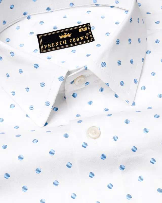 Bright White and Picton Blue Dots Super Soft Premium Cotton Shirt sold by French Crown