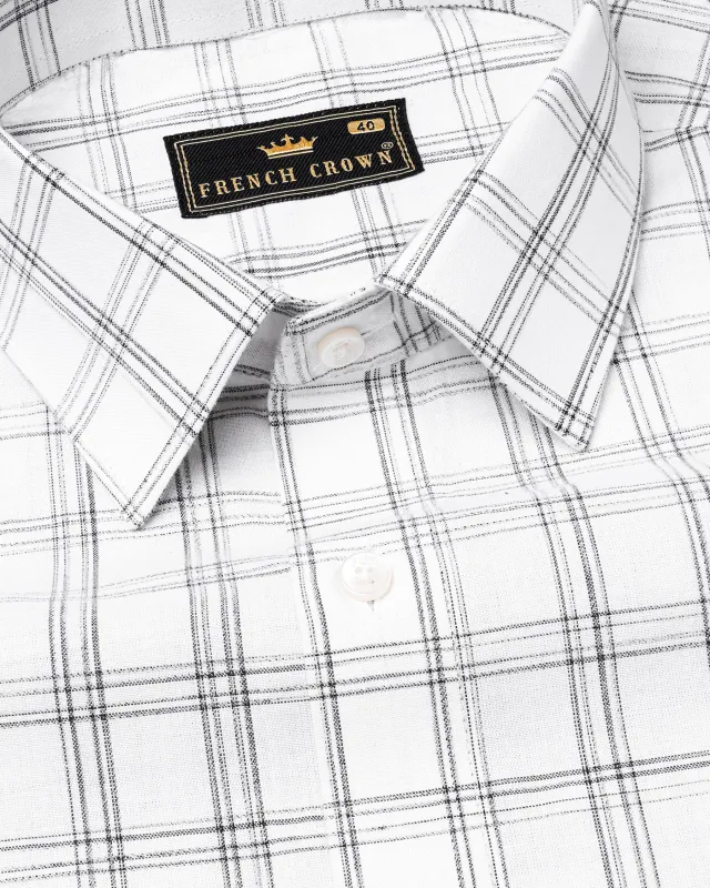 Bright White with Black Plaid Premium Cotton Shirt sold by French Crown