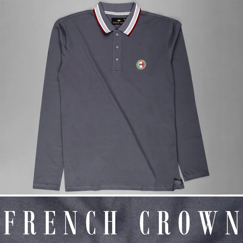 Storm Dust Gray Full Sleeves Premium Cotton Mercerised Pique Polo sold by French Crown