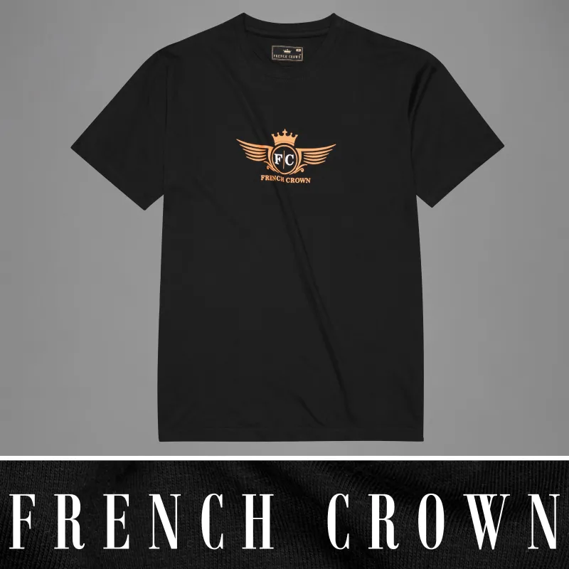 Jade Black Printed Premium Cotton Signature T-Shirt made by French Crown