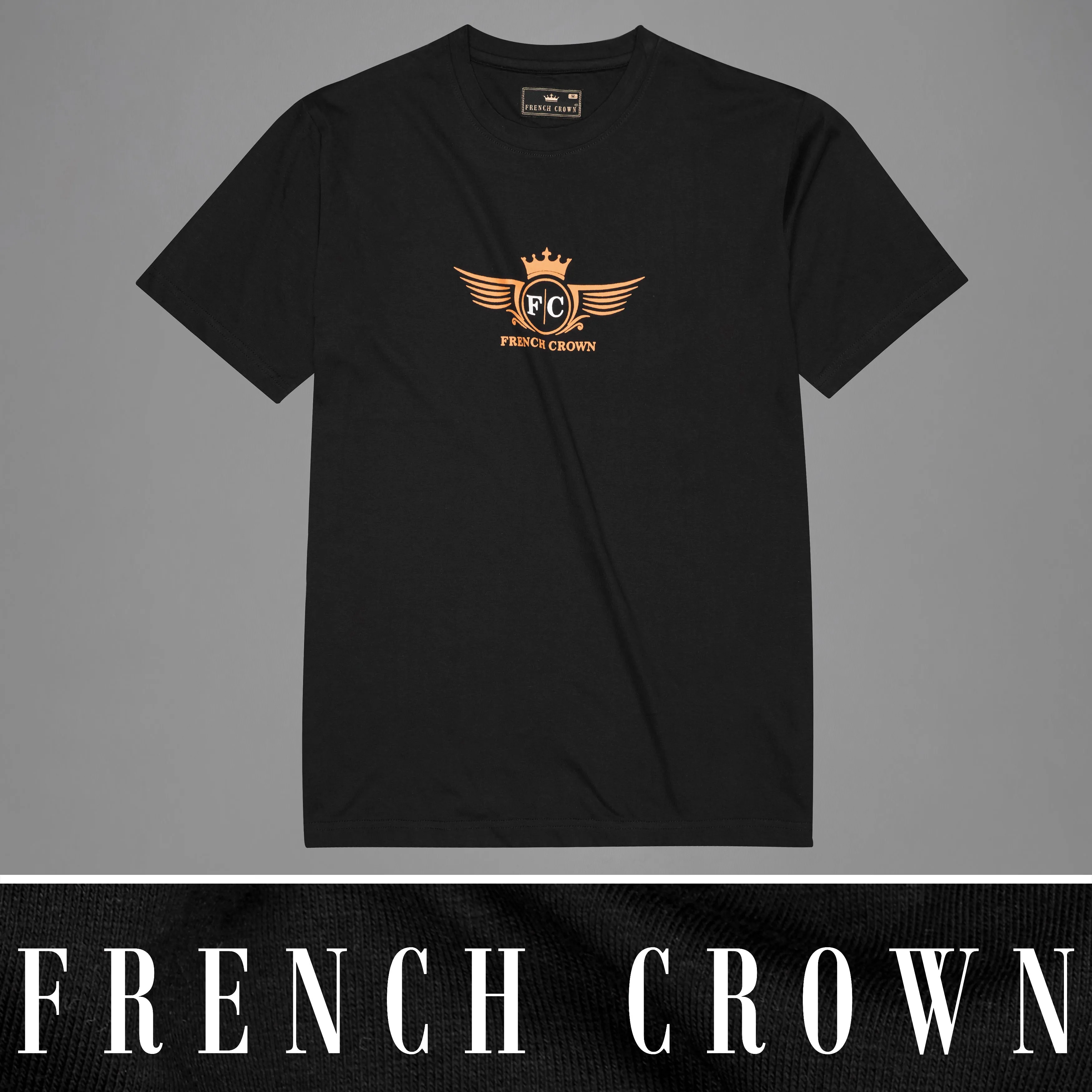 Jade Black Printed Premium Cotton Signature T-Shirt sold by French Crown