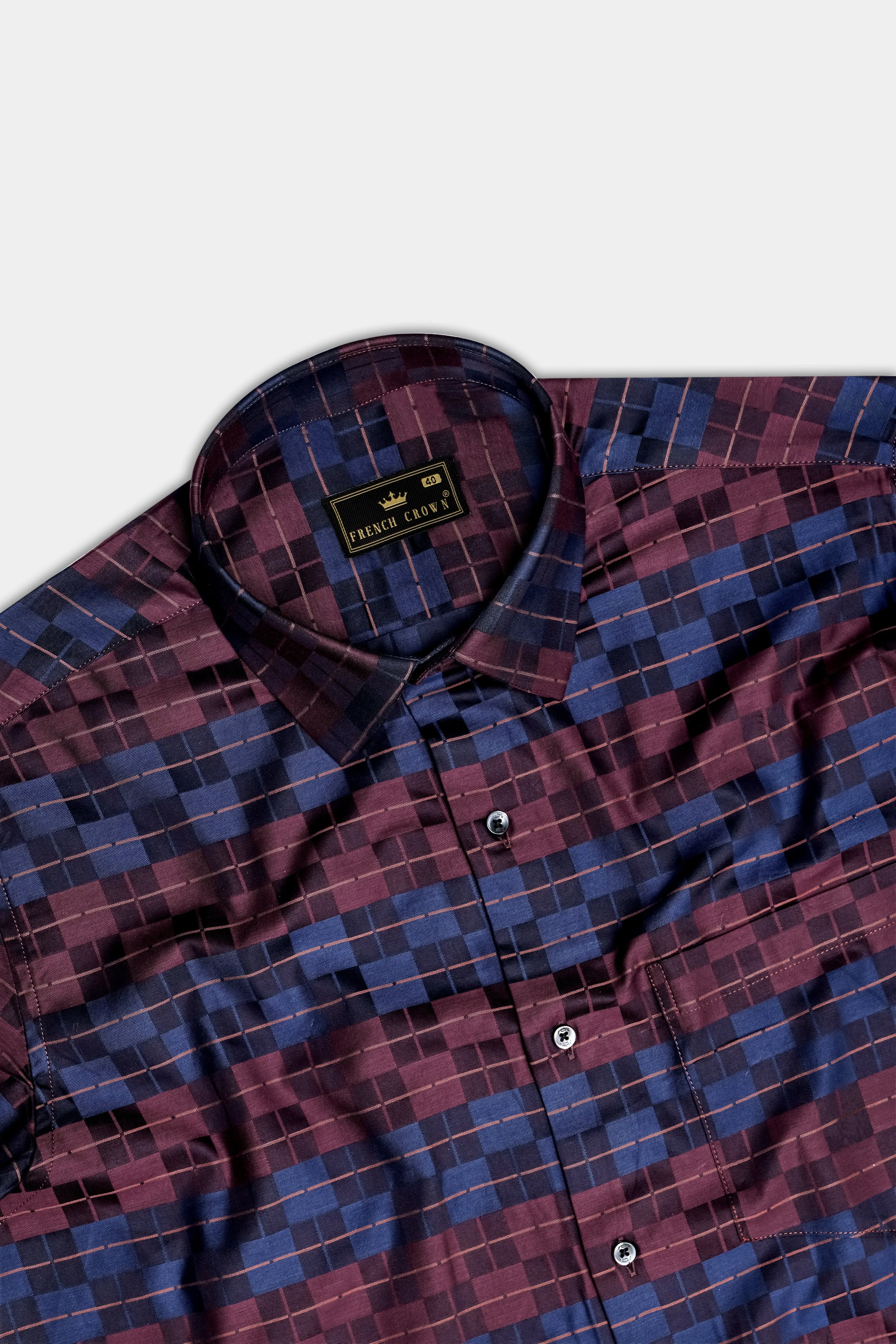 Autumn-Boysenberry Maroon And Kashmir Blue Jacquard Textured Premium Cotton Dress Shirt sold by French Crown product image thumbnail 4