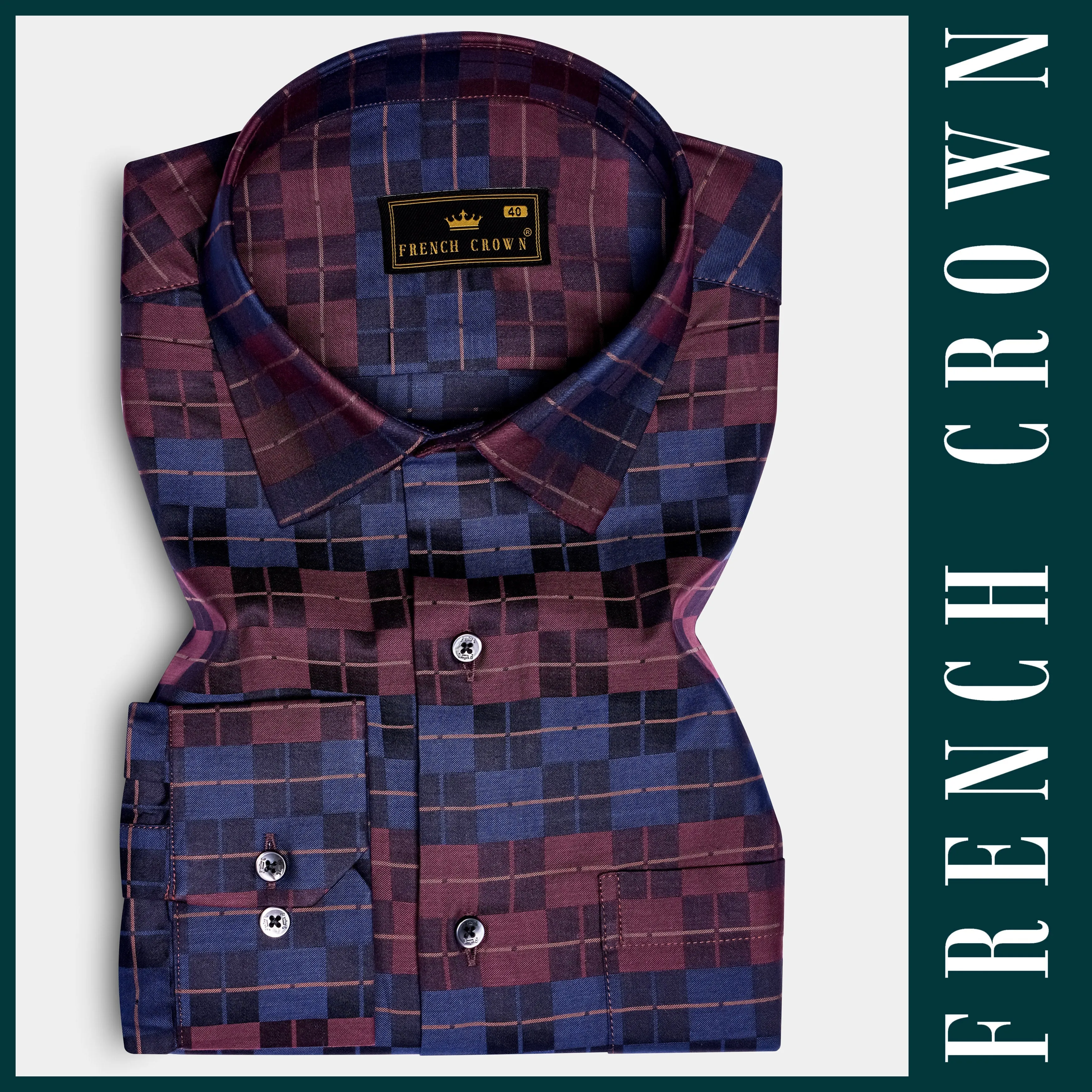 Autumn-Boysenberry Maroon And Kashmir Blue Jacquard Textured Premium Cotton Dress Shirt sold by French Crown product image thumbnail 5