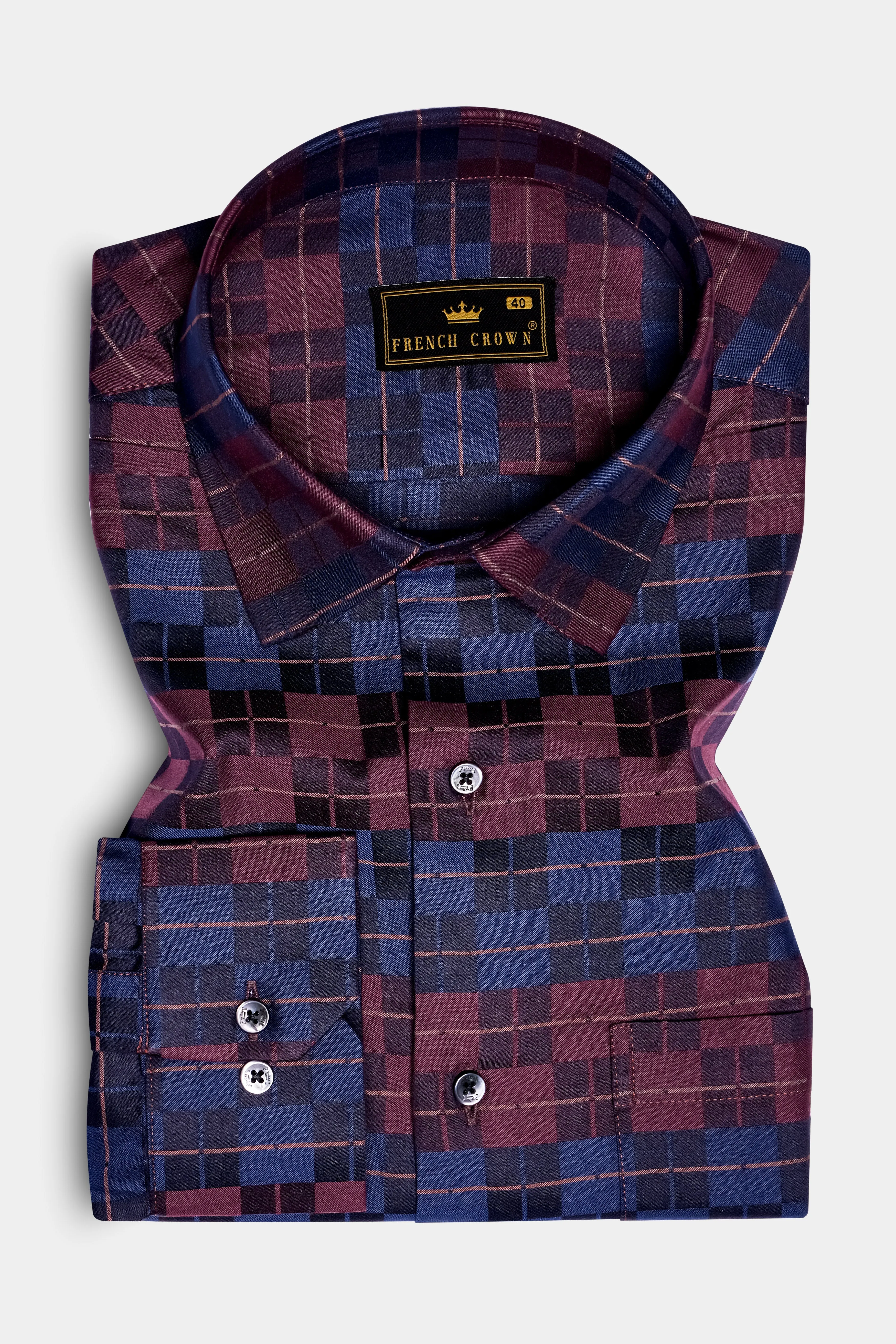 Autumn-Boysenberry Maroon And Kashmir Blue Jacquard Textured Premium Cotton Dress Shirt sold by French Crown product image thumbnail 3