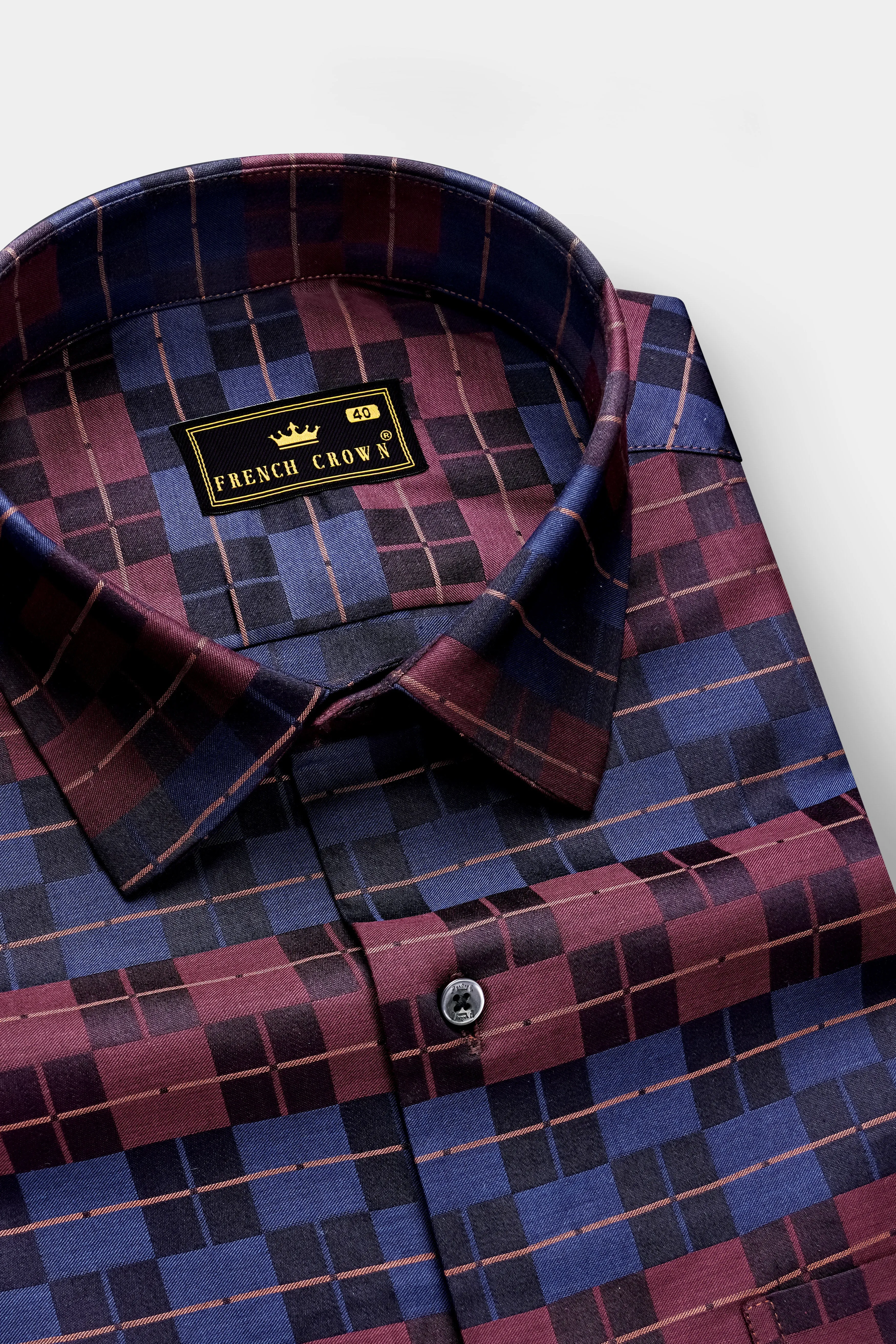 Autumn-Boysenberry Maroon And Kashmir Blue Jacquard Textured Premium Cotton Dress Shirt sold by French Crown
