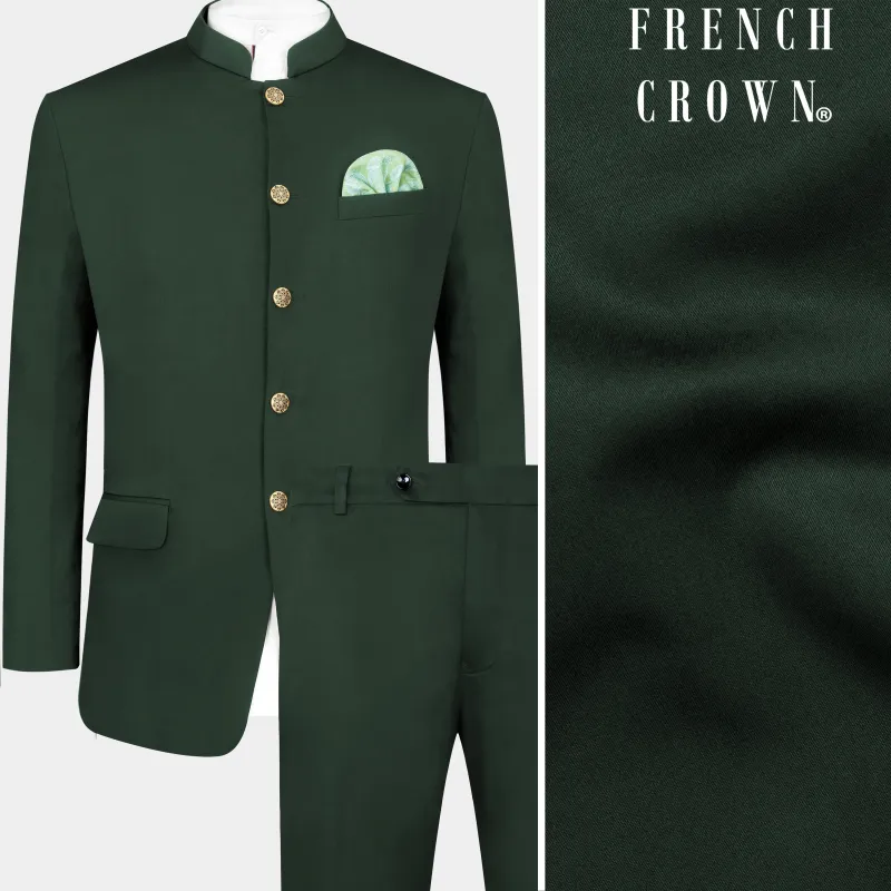 Heavy Metal Green Premium Cotton Bandhgala Stretchable Traveler Suit sold by French Crown