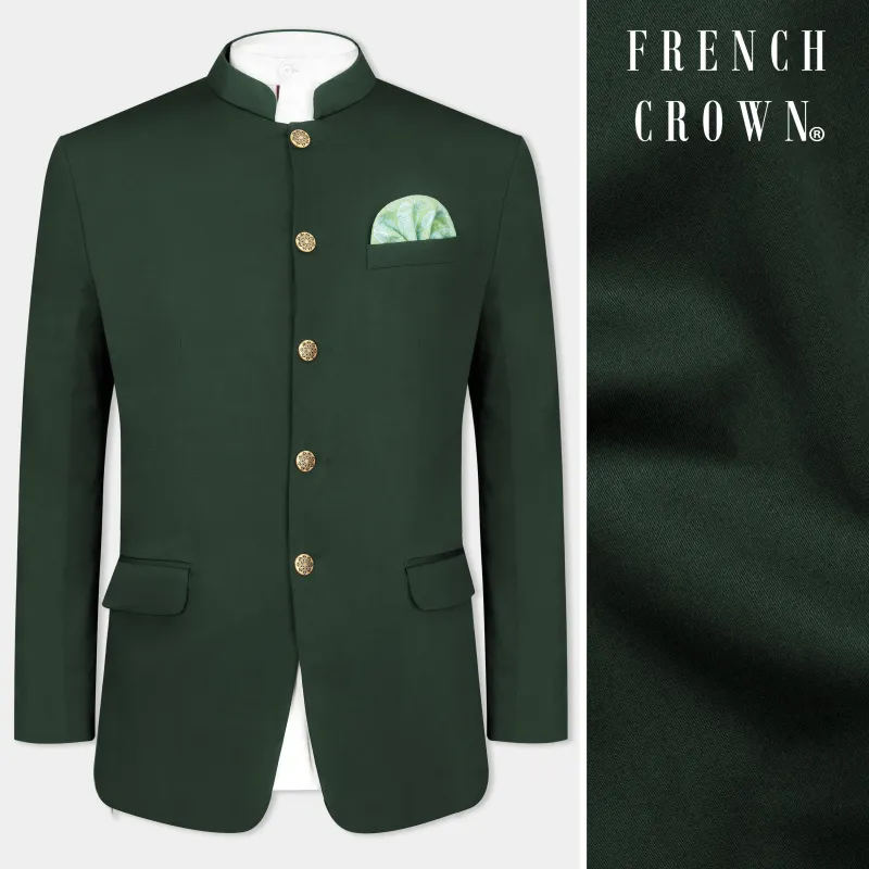 Heavy Metal Green Premium Cotton Bandhgala Stretchable Traveler Blazer made by French Crown