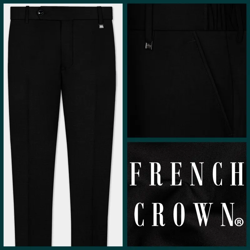 Jade Black Subtle Sheen Stretchable Waistband traveler Pants sold by French Crown