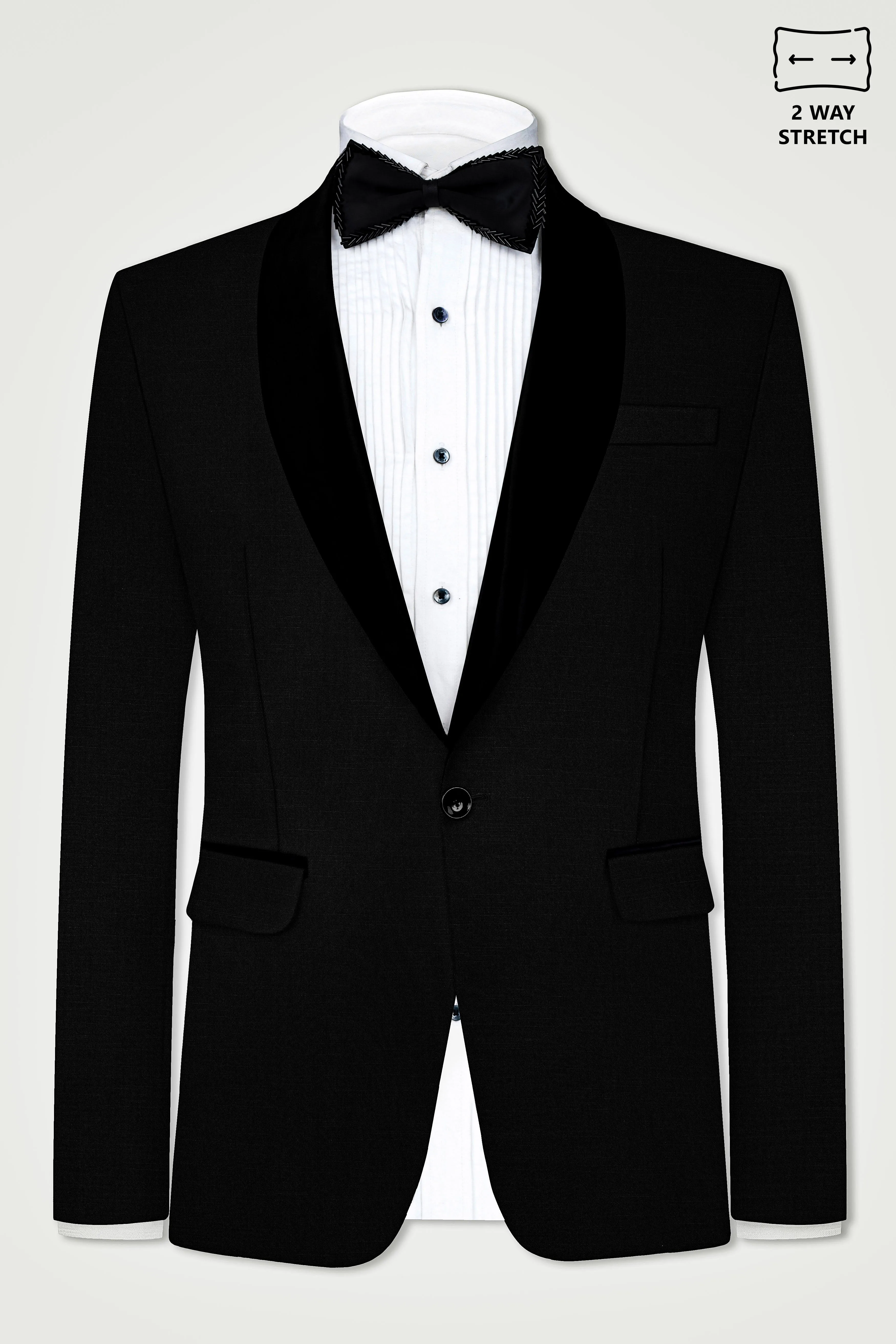 Jade Black Stretchable Subtle Sheen Tuxedo Blazer sold by French Crown product image thumbnail 2
