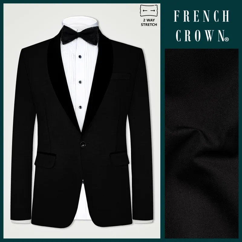 Jade Black Stretchable Subtle Sheen Tuxedo Blazer made by French Crown