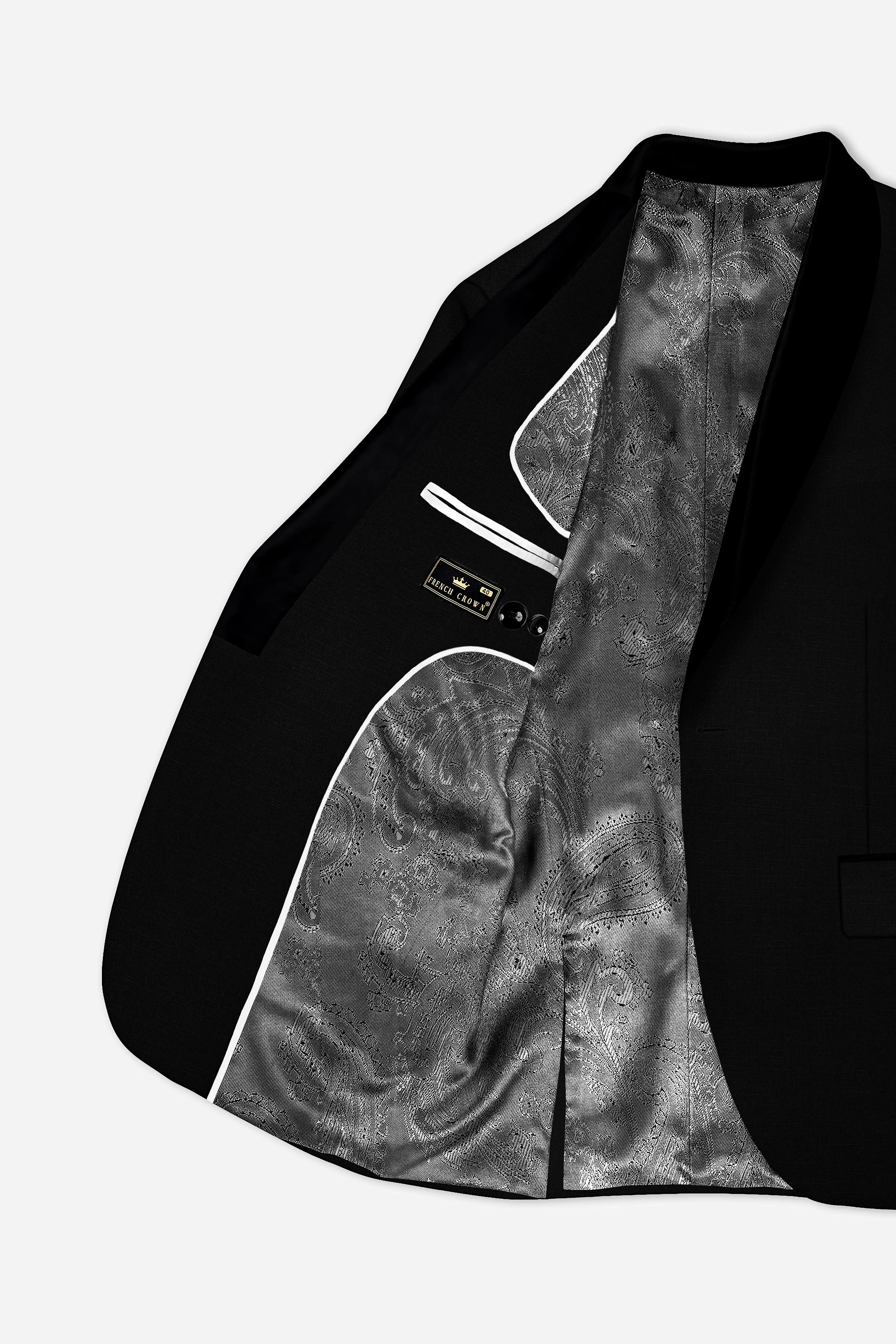 Jade Black Stretchable Subtle Sheen Tuxedo Blazer sold by French Crown product image thumbnail 5