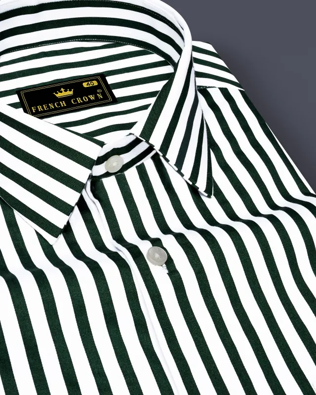 Thalvoro-Phthalo Green And Bright White Candy Striped Subtle Sheen Super Soft Premium Cotton Dress Shirt made by French Crown