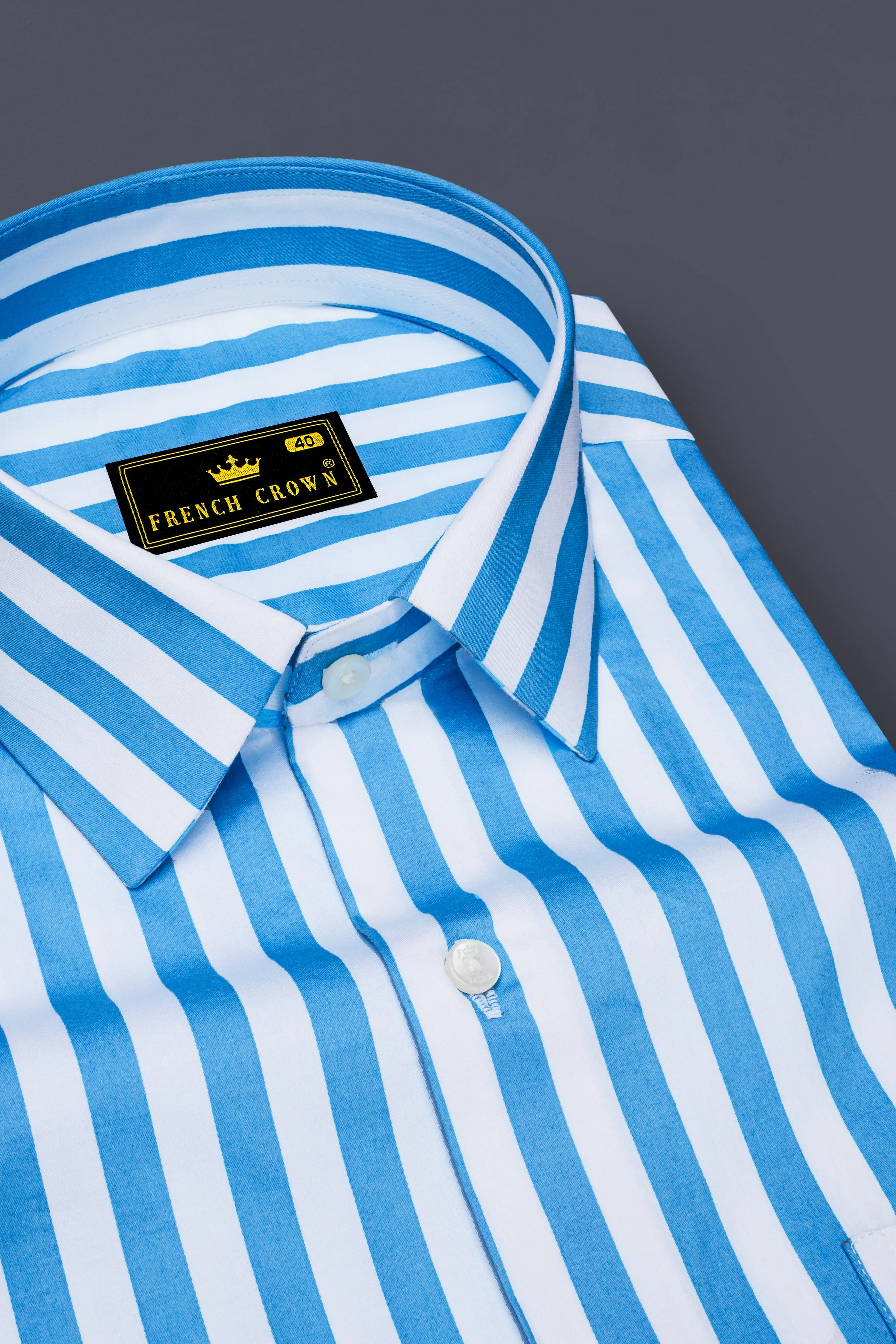 Aurecel-Celestial Blue And Bright White Awning Striped Subtle Sheen Super Soft Premium Cotton Dress Shirt sold by French Crown product image thumbnail 2