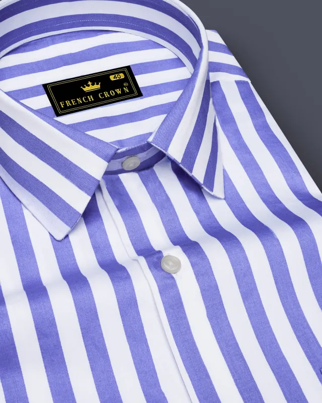 Bluvoro-Scampi Blue And Bright White Awning Striped Subtle Sheen Super Soft Premium Cotton Dress Shirt sold by French Crown