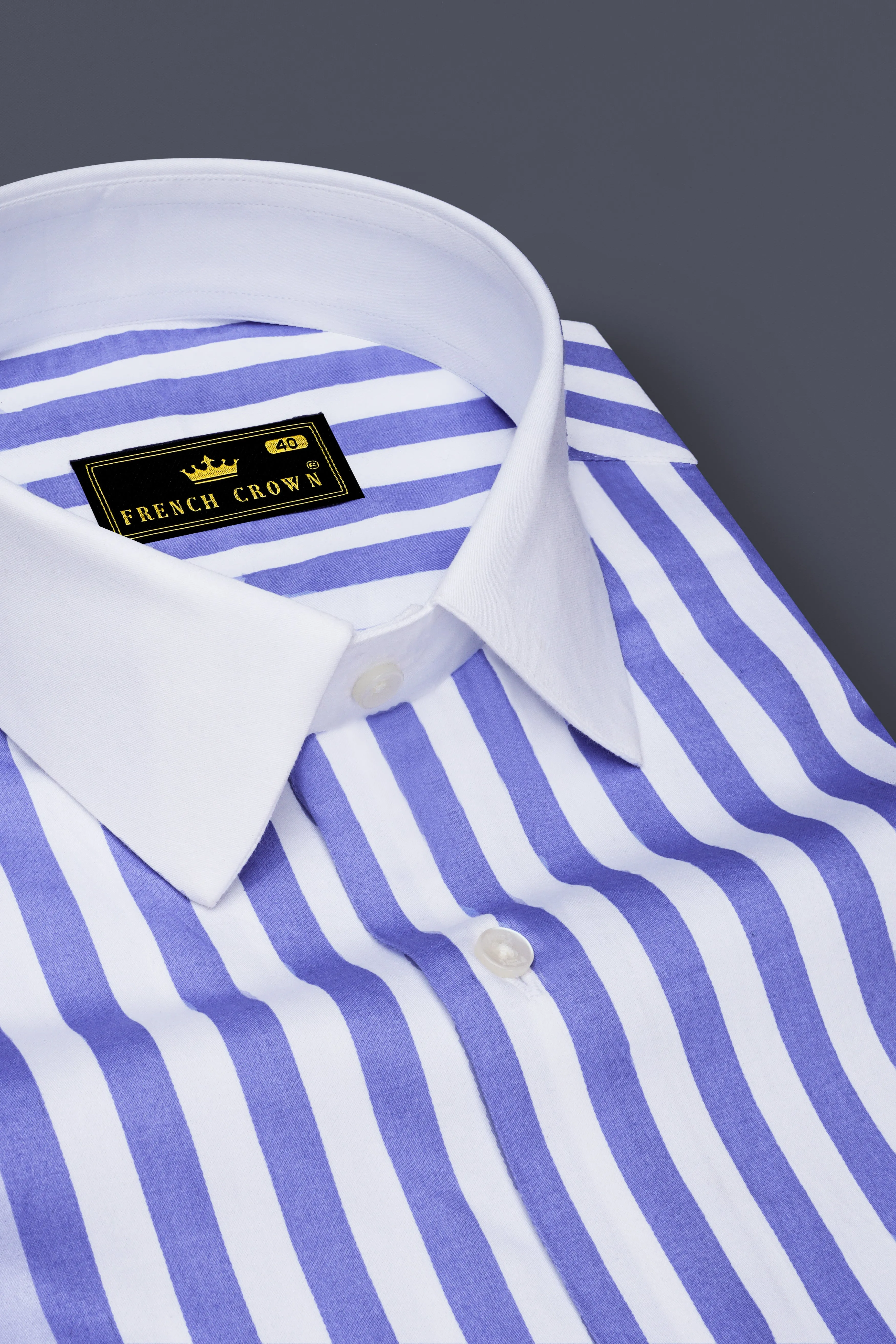 Bluvoro-Scampi Blue And Bright White Awning Striped Super Soft Premium Cotton Dress White Cuff Collar Shirt sold by French Crown product image thumbnail 4