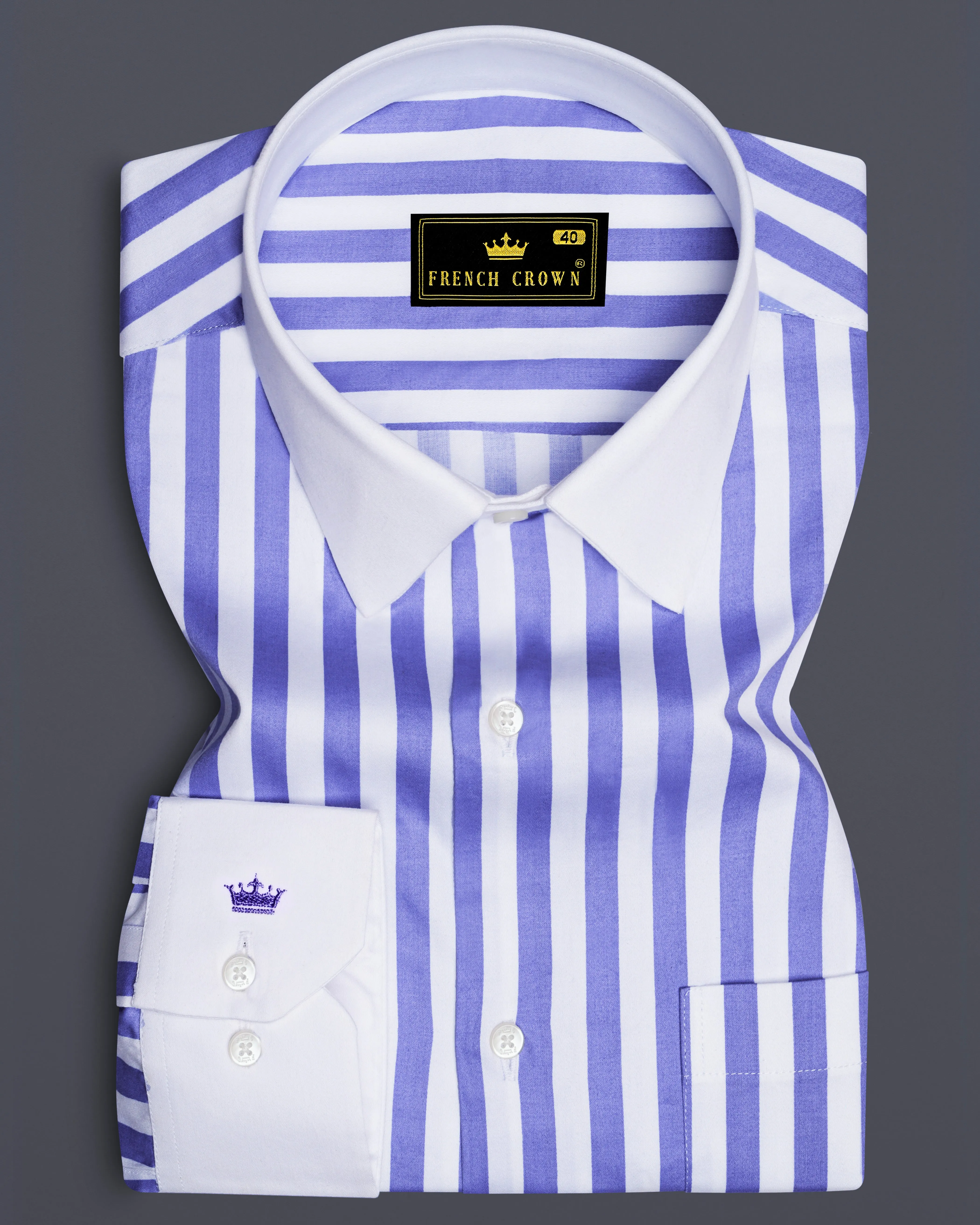Bluvoro-Scampi Blue And Bright White Awning Striped Super Soft Premium Cotton Dress White Cuff Collar Shirt sold by French Crown