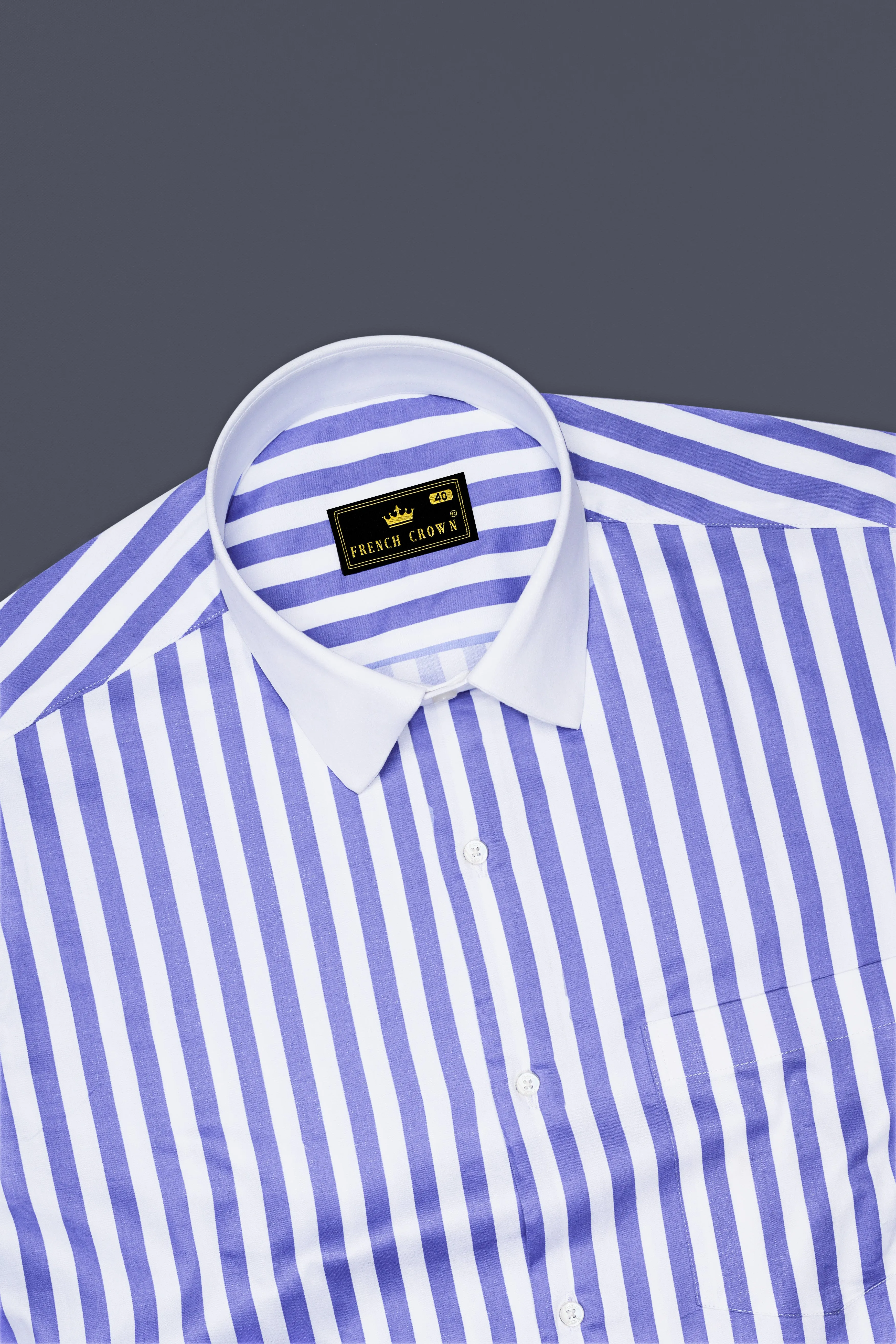 Bluvoro-Scampi Blue And Bright White Awning Striped Super Soft Premium Cotton Dress White Cuff Collar Shirt sold by French Crown product image thumbnail 5
