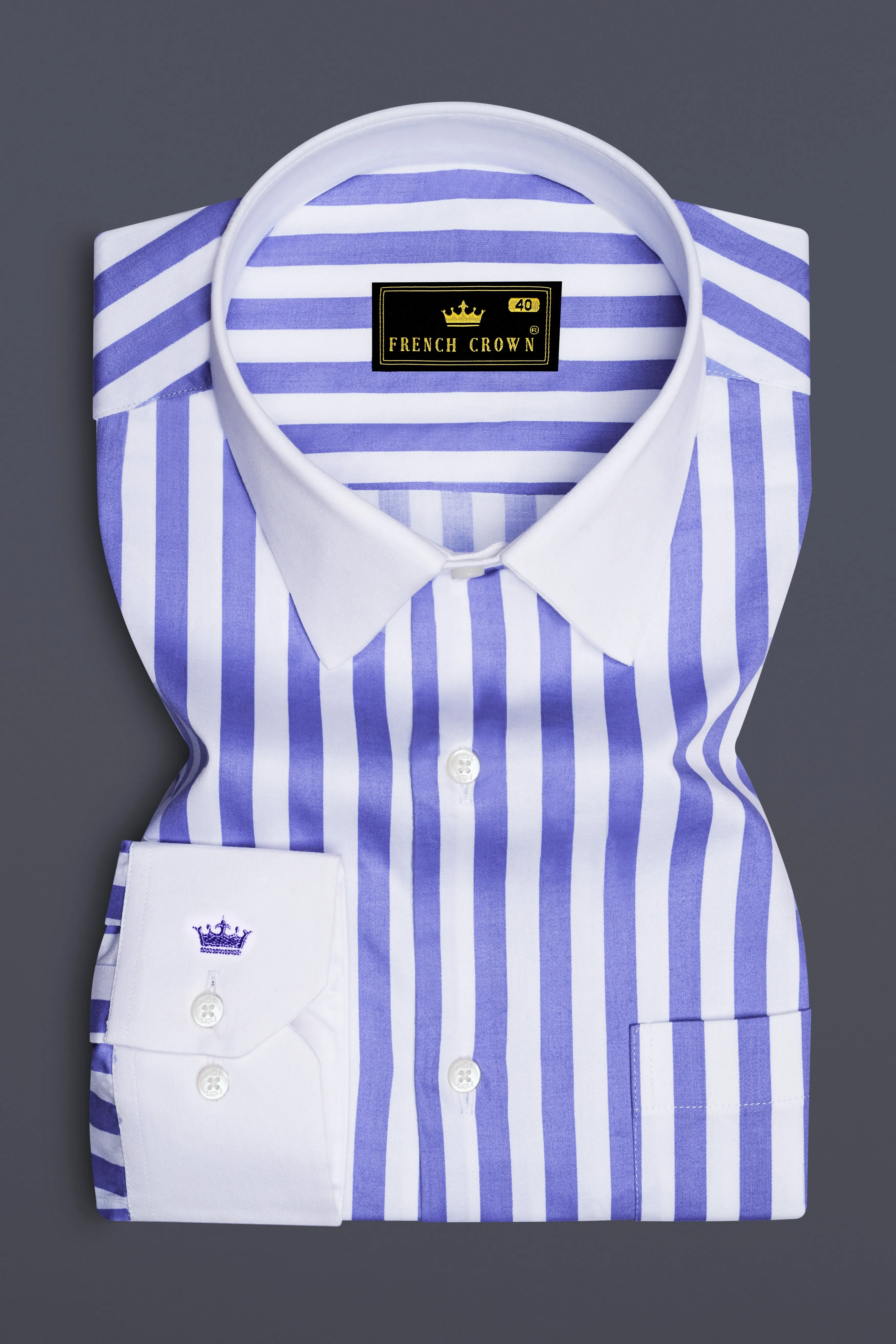 Bluvoro-Scampi Blue And Bright White Awning Striped Super Soft Premium Cotton Dress White Cuff Collar Shirt sold by French Crown product image thumbnail 2