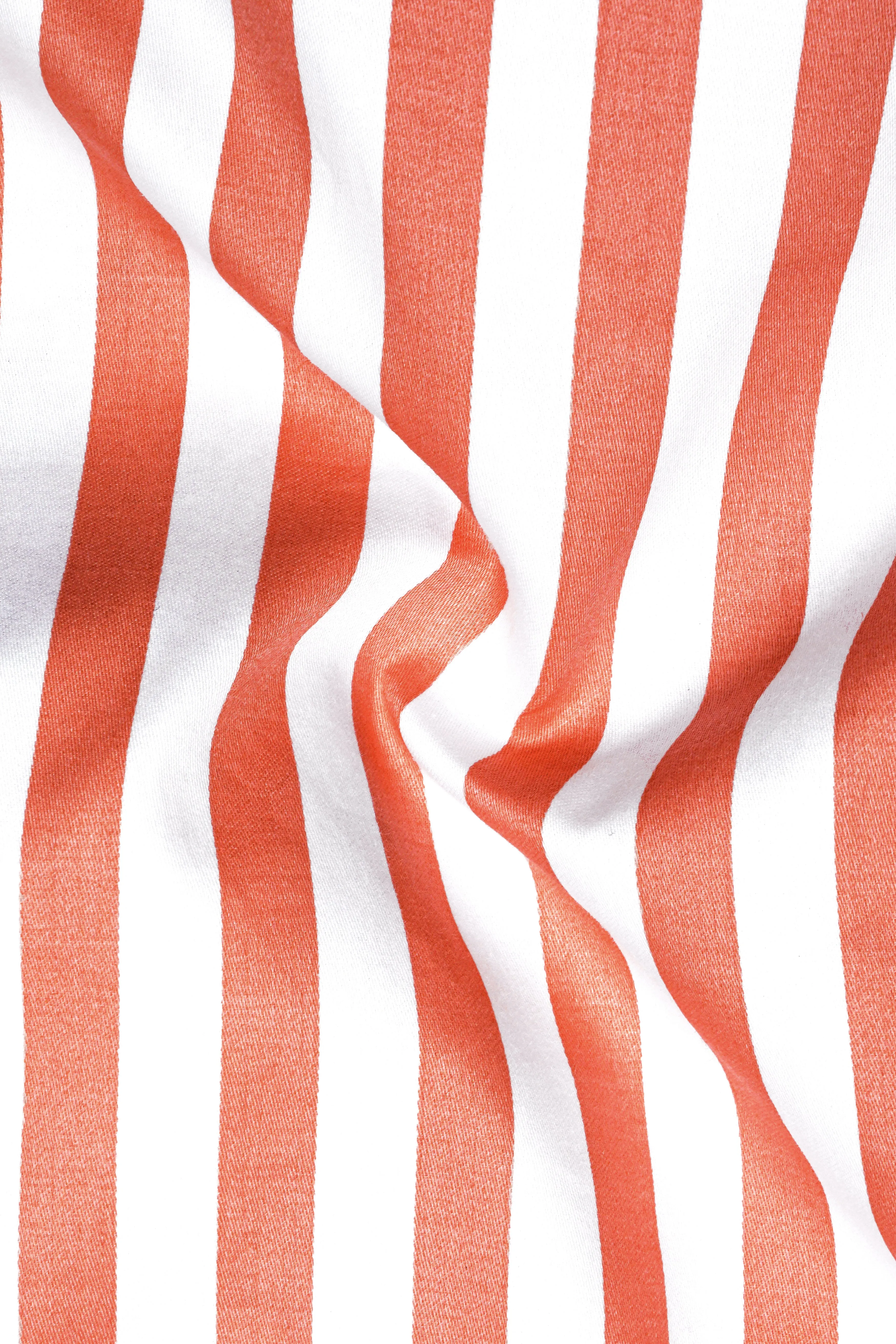 Strivaro-Apricot Peach And Bright White Awning Striped Super Soft Premium Cotton Dress White Cuff Collar Shirt sold by French Crown product image thumbnail 3