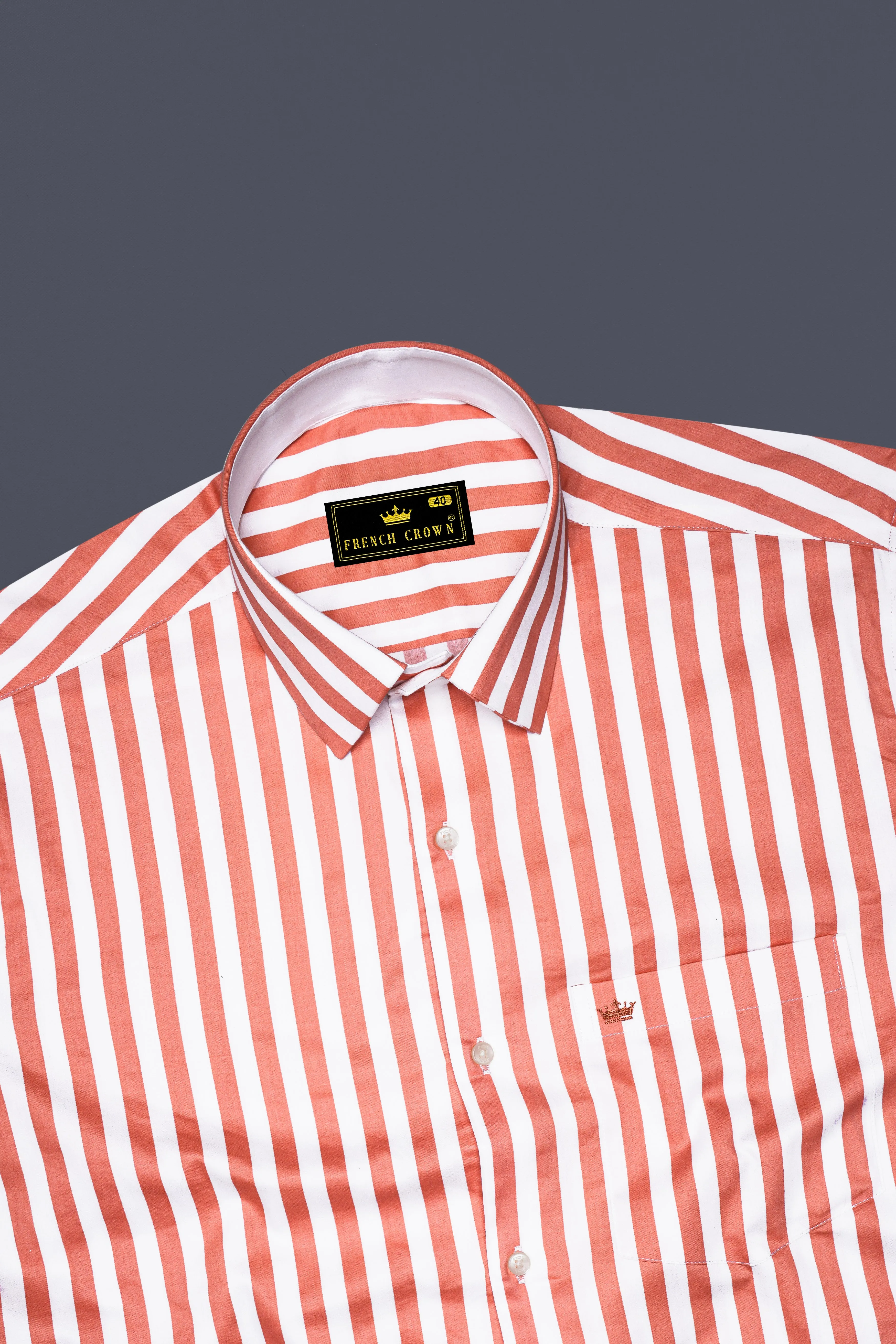 Strivaro-Apricot Peach And Bright White Awning Striped Super Soft Premium Cotton Dress Shirt sold by French Crown product image thumbnail 5