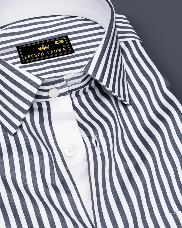 Cinerra-Amethyst Gray And Bright White Candy Striped Super Soft Premium Cotton Dress Shirt sold by French Crown