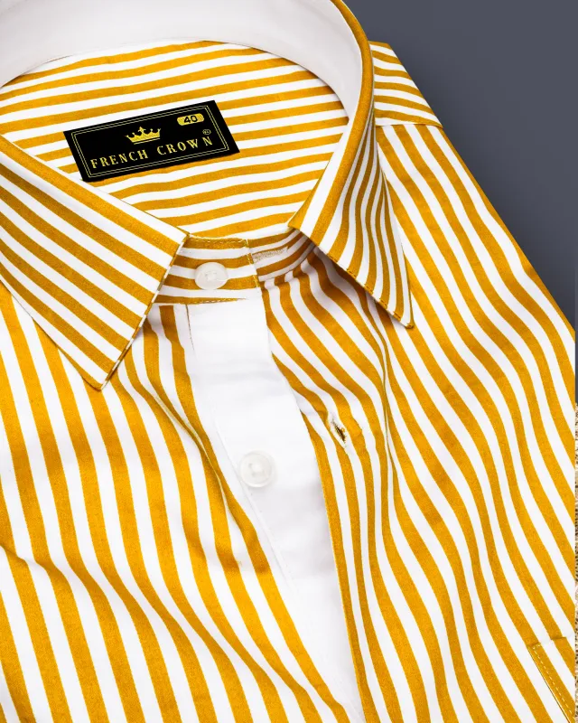 Solaro-Sunshade Yellow And Bright White Candy Striped Super Soft Premium Cotton Dress Shirt sold by French Crown