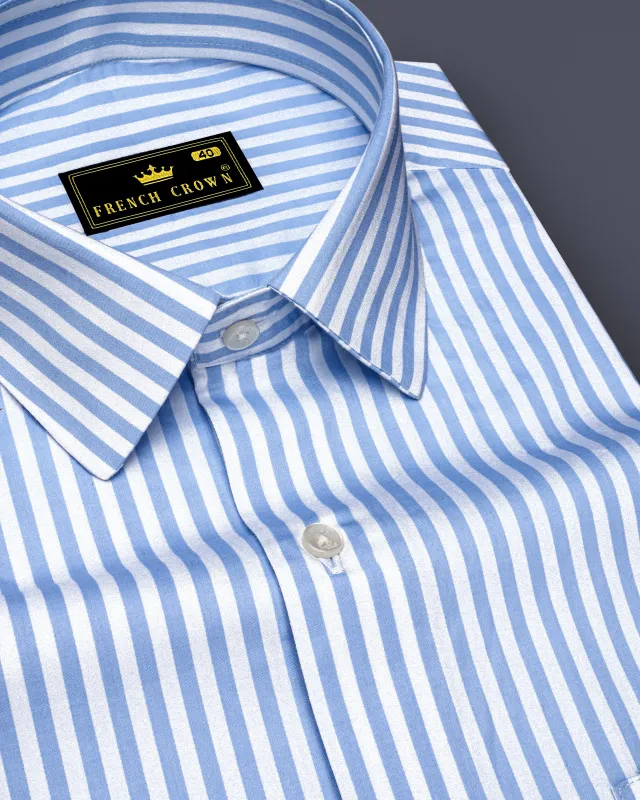 Ceruloro-Glacier Blue And Bright White Candy Striped Subtle Sheen Super Soft Premium Cotton Dress Shirt sold by French Crown