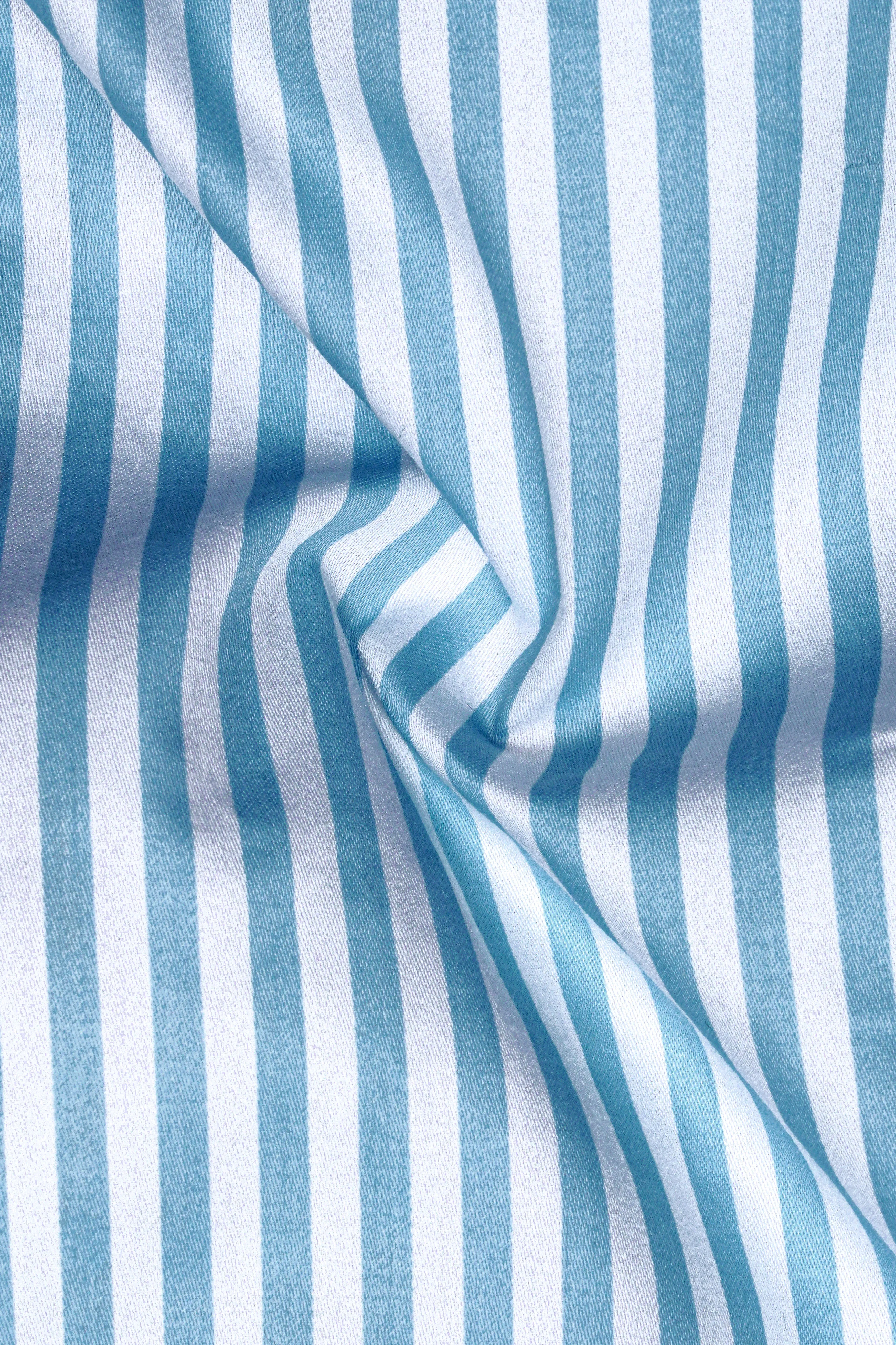 Ceruloro-Glacier Blue And Bright White Candy Striped Super Soft Premium Cotton Dress White Cuff Collar Shirt sold by French Crown product image thumbnail 3