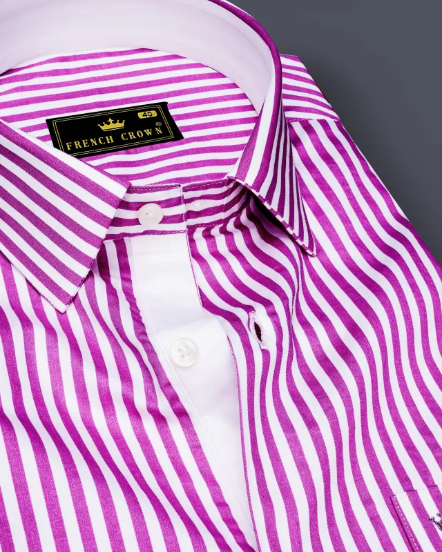 Rosavon-Purplish Pink And Bright White Candy Striped Super Soft Premium Cotton Dress Shirt sold by French Crown