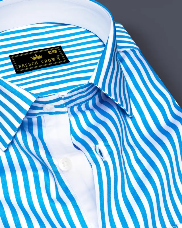 Aureline-Cerulean Blue And Bright White Candy Striped Super Soft Premium Cotton Dress Shirt sold by French Crown