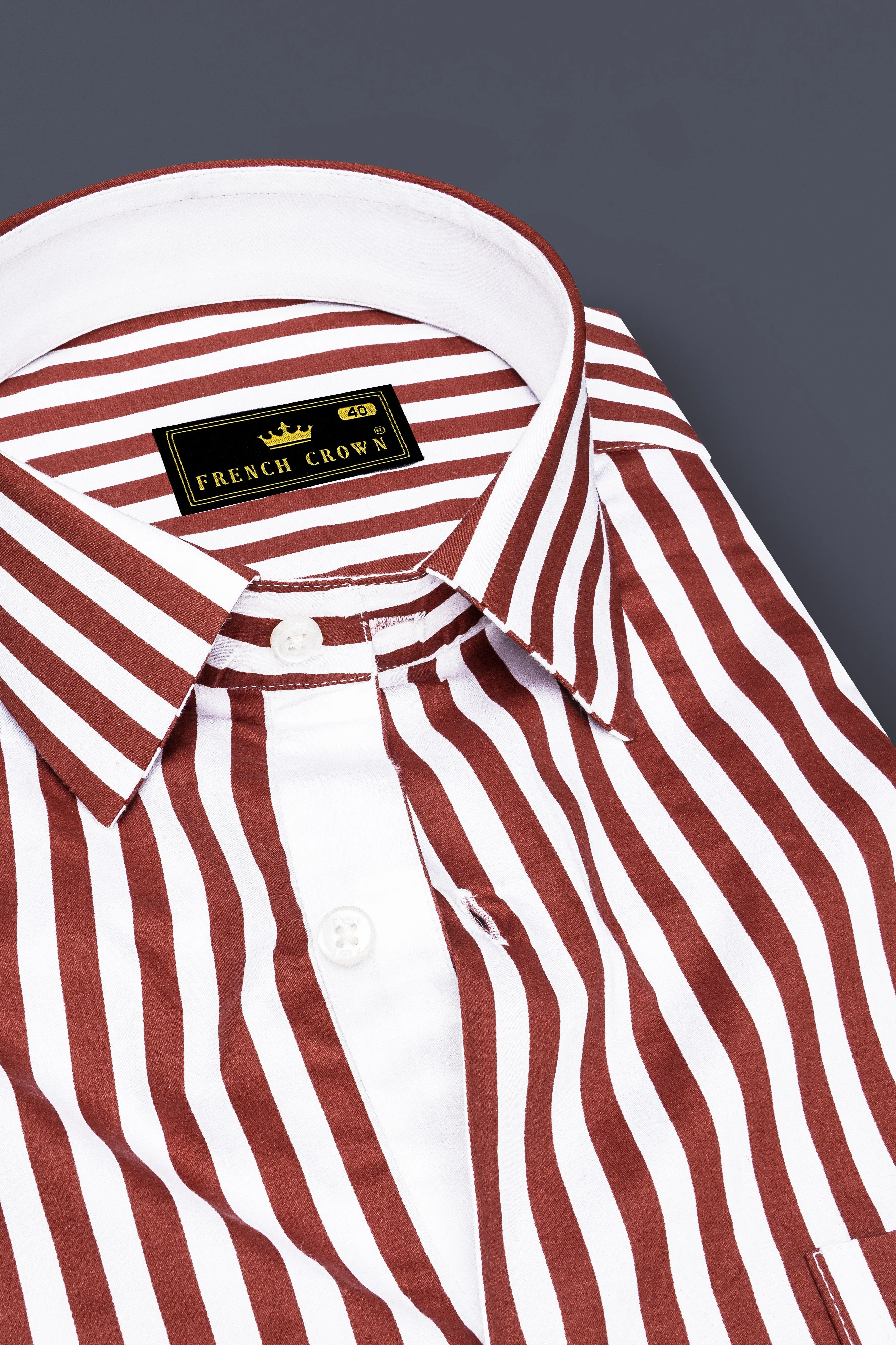Brunoro-Ironstone Brown And Bright White Candy Striped Super Soft Premium Cotton Dress Shirt sold by French Crown product image thumbnail 2
