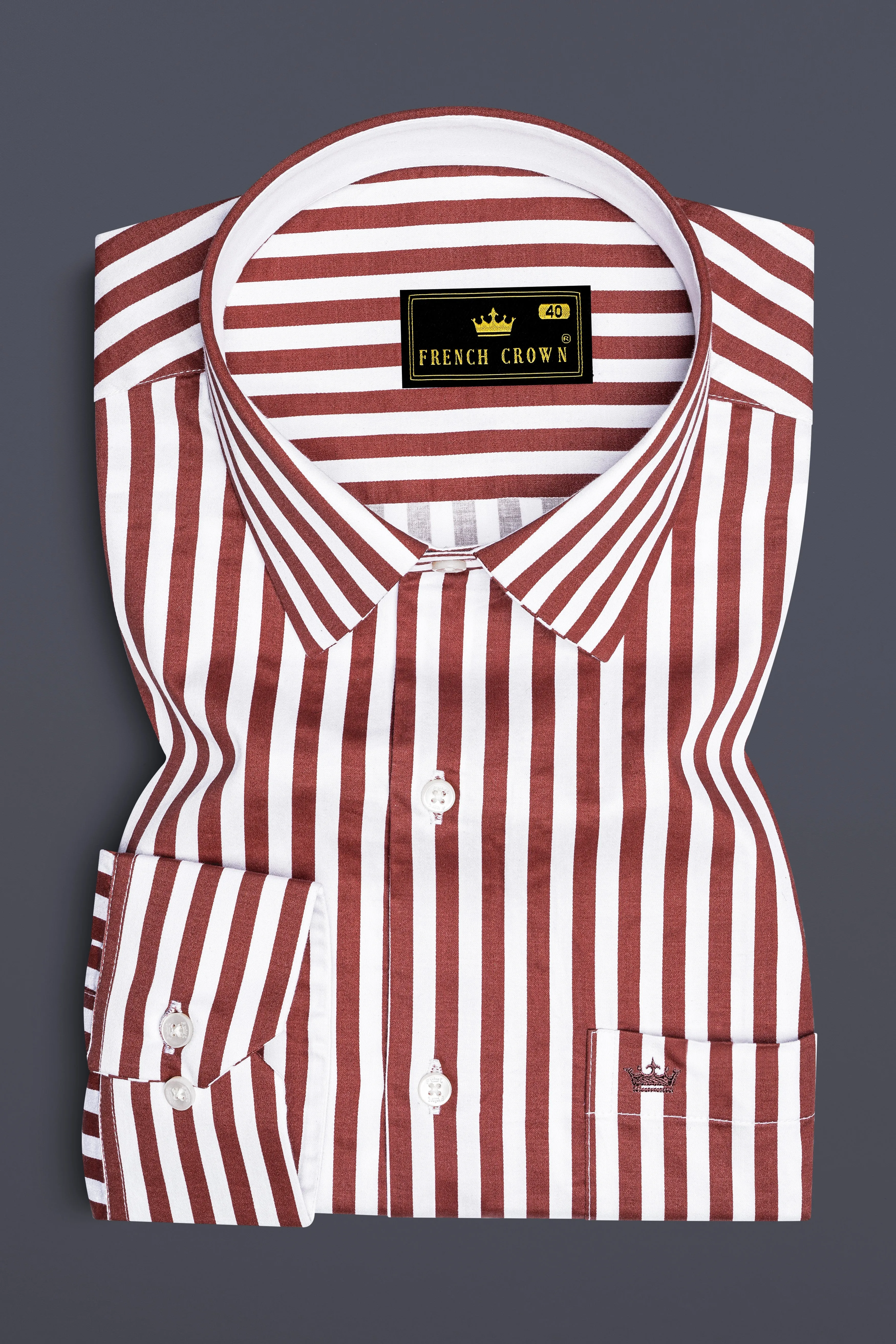 Brunoro-Ironstone Brown And Bright White Candy Striped Super Soft Premium Cotton Dress Shirt sold by French Crown product image thumbnail 4