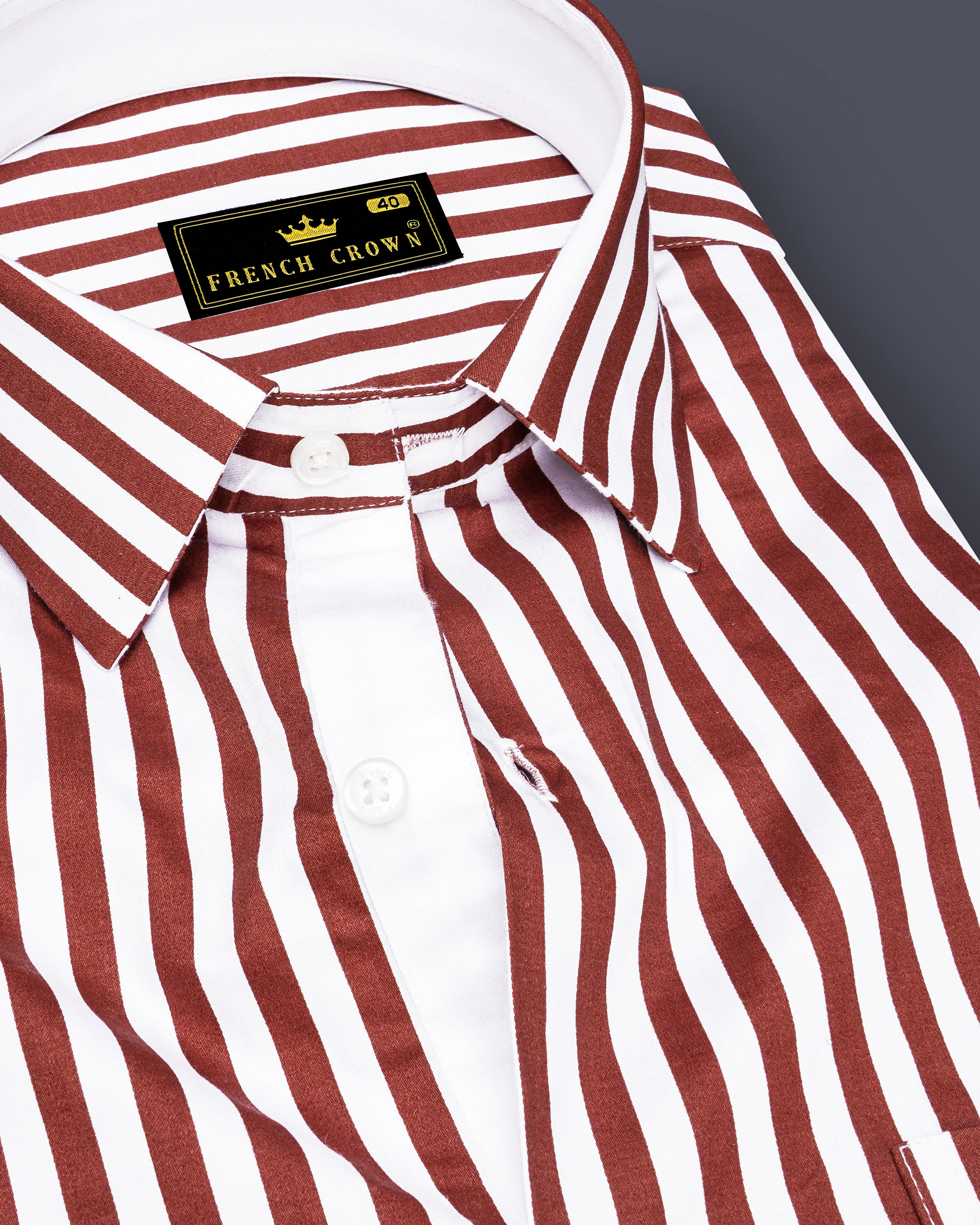 Brunoro-Ironstone Brown And Bright White Candy Striped Super Soft Premium Cotton Dress Shirt sold by French Crown