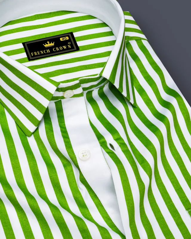 Lustrivon-Citrus Green And Bright White Candy Striped Super Soft Premium Cotton Dress Shirt sold by French Crown